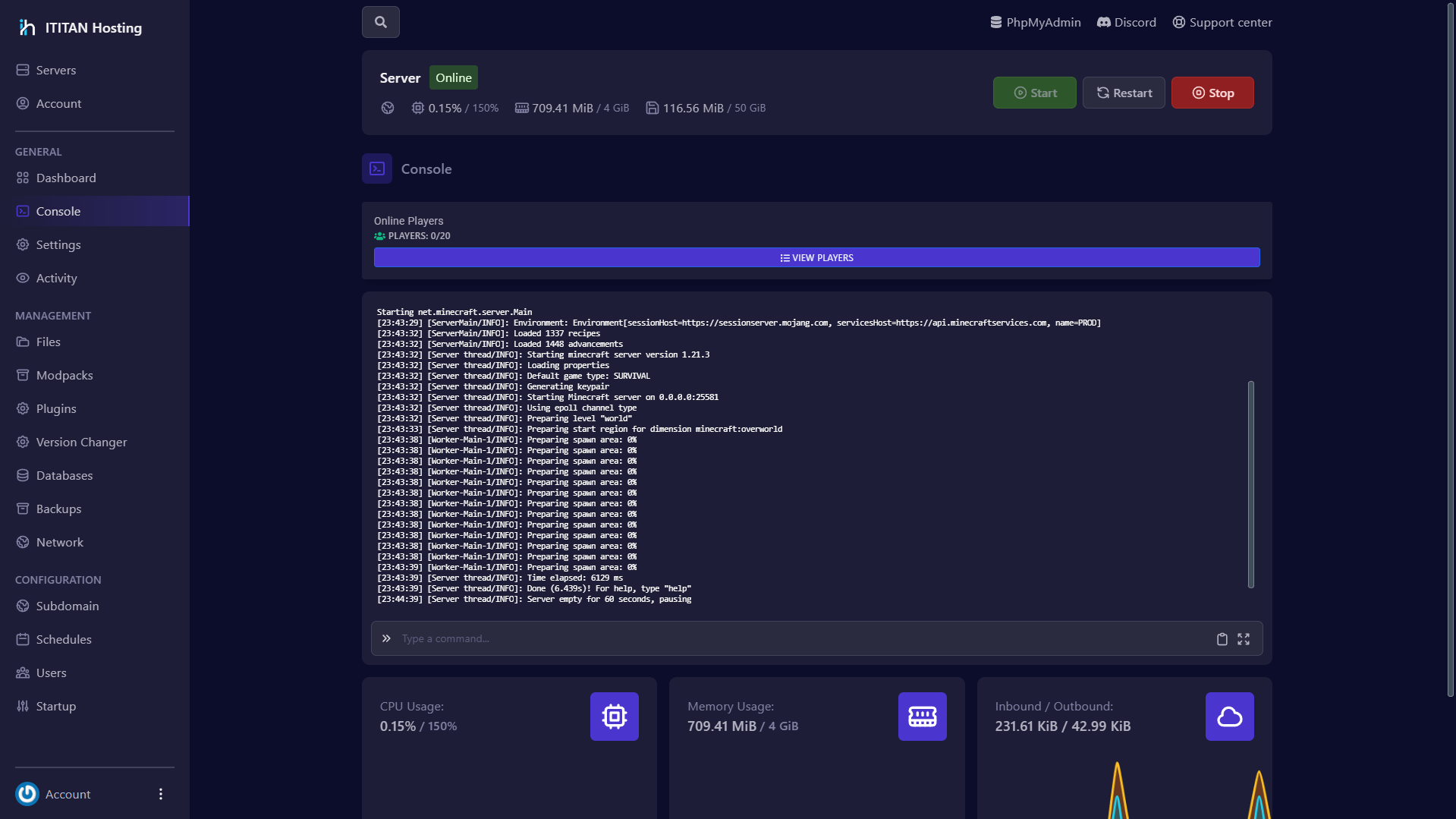 Server Console Panel