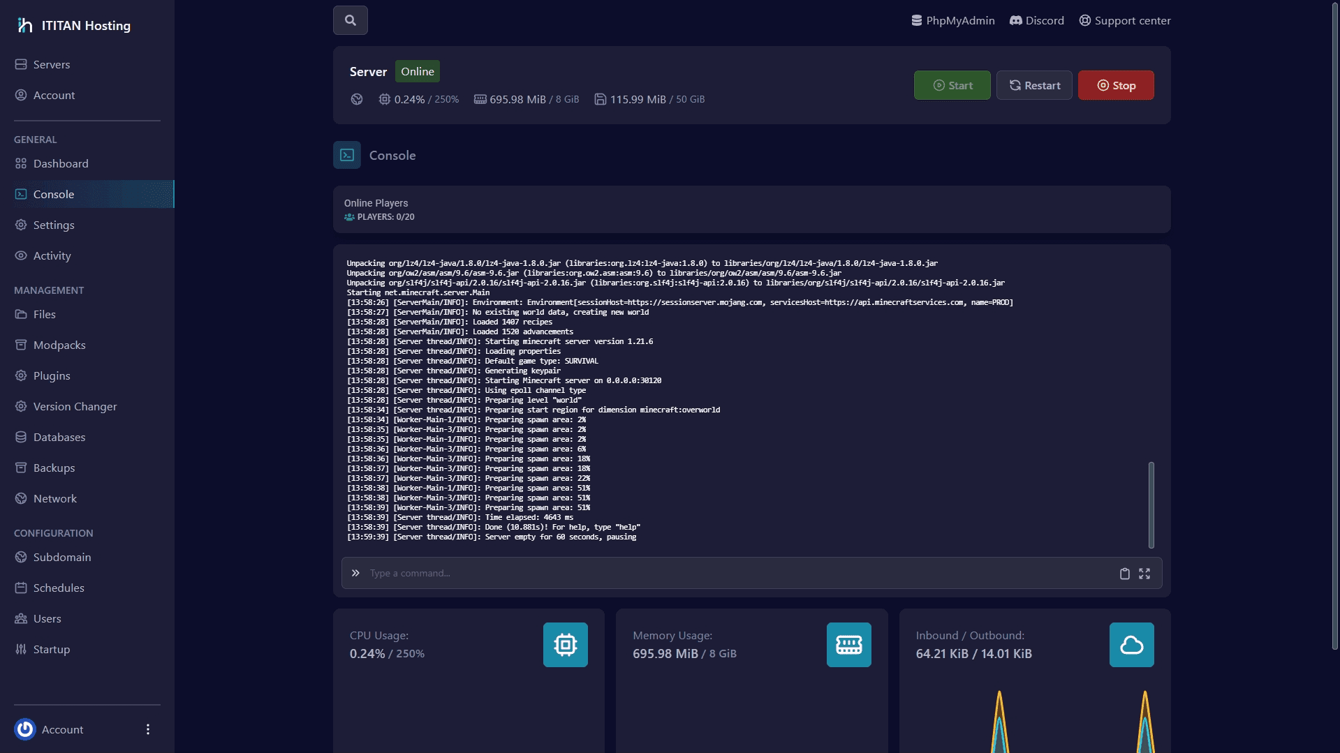 Server Console Panel